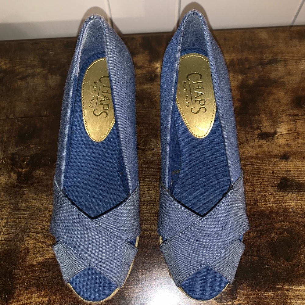 Denim blue wedges
